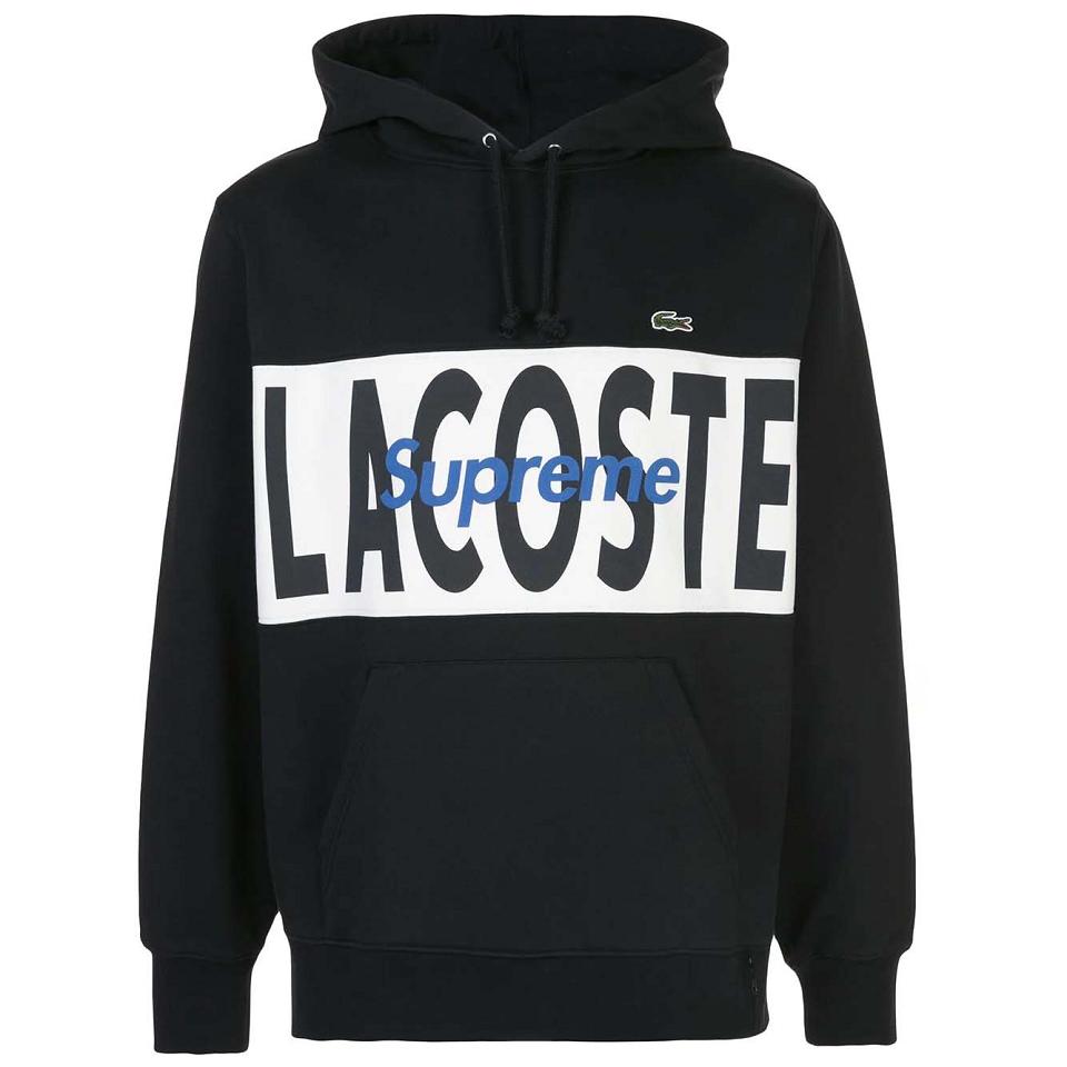 Supreme X Lacoste Logo Panel Hoodie Black | USA457EX