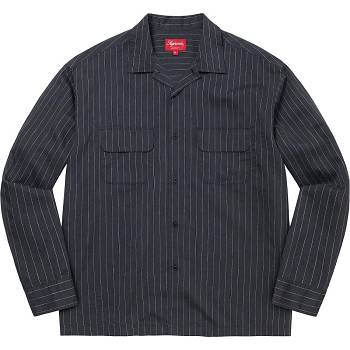 Supreme Pinstripe Linen Shirts Navy | USA372CE