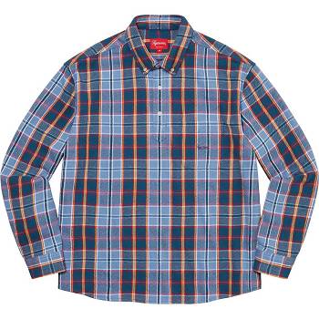 Supreme Pullover Plaid Flannel Shirts Blue | USA380RW