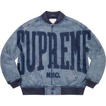 Supreme Washed Knockout Denim Varsity Jackets Navy | USA437OR